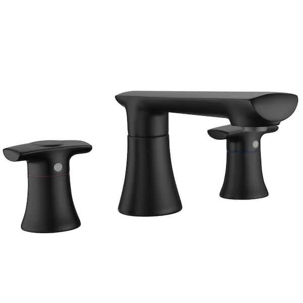Aosspy Modern Knobs 8 in. Widespread Double Handle Bathroom Faucet in Matte Black