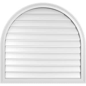 36 in. x 34 in. Round Top Surface Mount PVC Gable Vent: Functional with Brickmould Frame