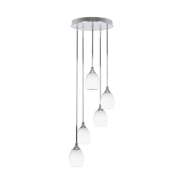 Unbranded Villa 5 Light Chrome Pendant, Cluster Pendant Light with 5 in. White Matrix Glass Shades, No Bulbs Included