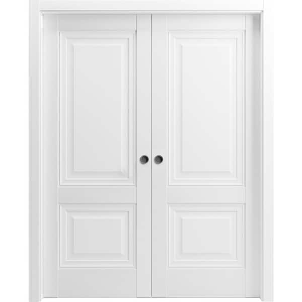 72 in. x 84 in. 2 Panel White Finished Solid Wood Sliding Door with Hardware