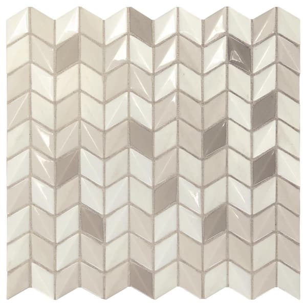 Daltile Premier Accents Stone Gray Mini Chevron 12 in. x 12 in. x 6 mm Glass Mosaic Wall Tile (0.96 sq. ft./Each)