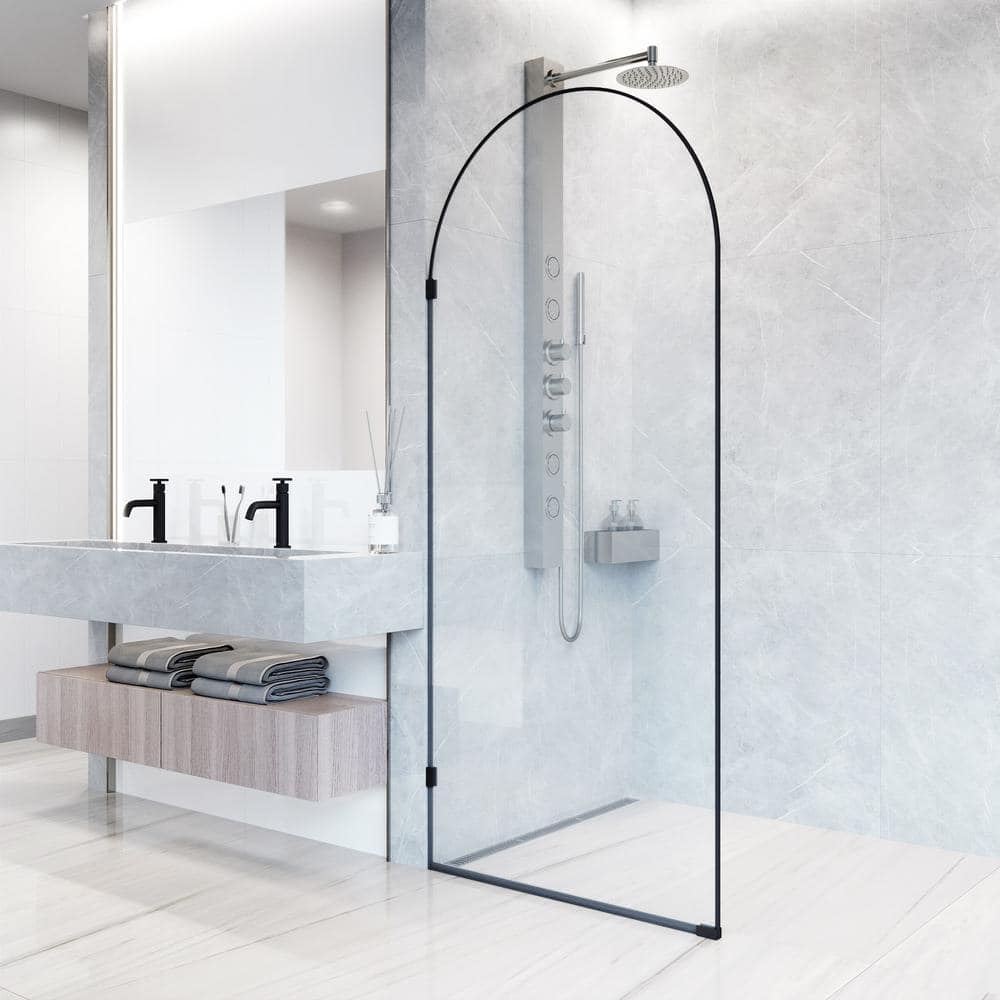Arden 34" W x 78" H Matte Black Glass Shower Screen