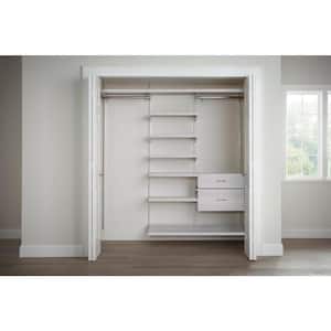 Genevieve 6 ft. White Adjustable Closet Organizer Double Long Hanging Rod with Shoe Rack, 6 Shelves, and 2 Drawers