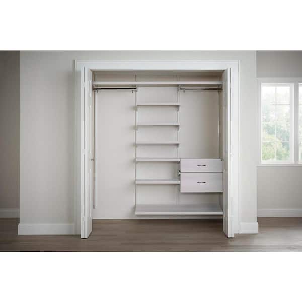 Everbilt Genevieve 6 ft. White Adjustable Closet Organizer Double Long Hanging Rod with Shoe Rack, 6 Shelves, and 2 Drawers
