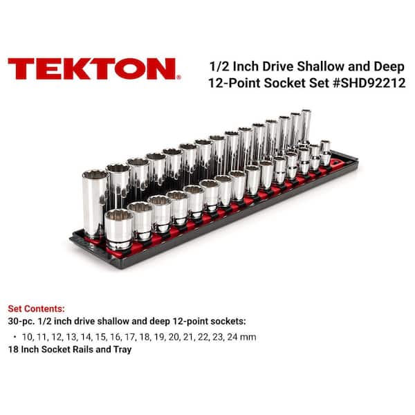 1/2 in. Drive 12-Point Socket Set with Rails (10 mm-24 mm) (30-Piece)