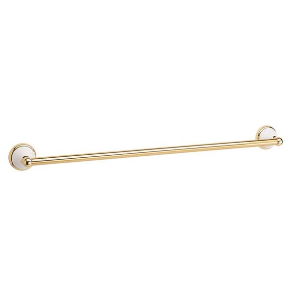 Gatco Franciscan 24 in. Towel Bar in Polished Brass and Porcelain-DISCONTINUED