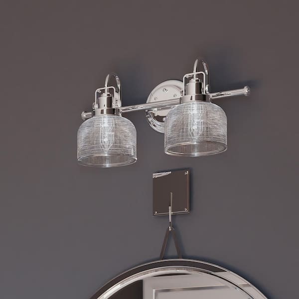 Archie Collection 17 in. 2-Light Polished Chrome Clear Double Prismatic Glass Coastal Bathroom Vanity Light