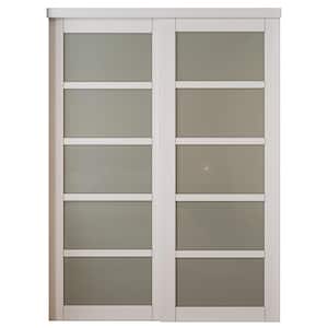 60 in. x 80 in. 5 Lites Frosted Glass MDF Closet Sliding Door with Hardware Kit