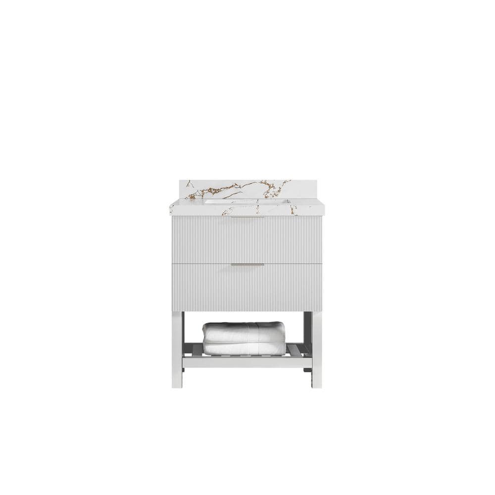 Catalina 30 in. W x 22 in. D x 36 in. H Single Sink Bath Vanity in White with 2 in. Viola Brown qt. Top price history on PriceWatchPro
