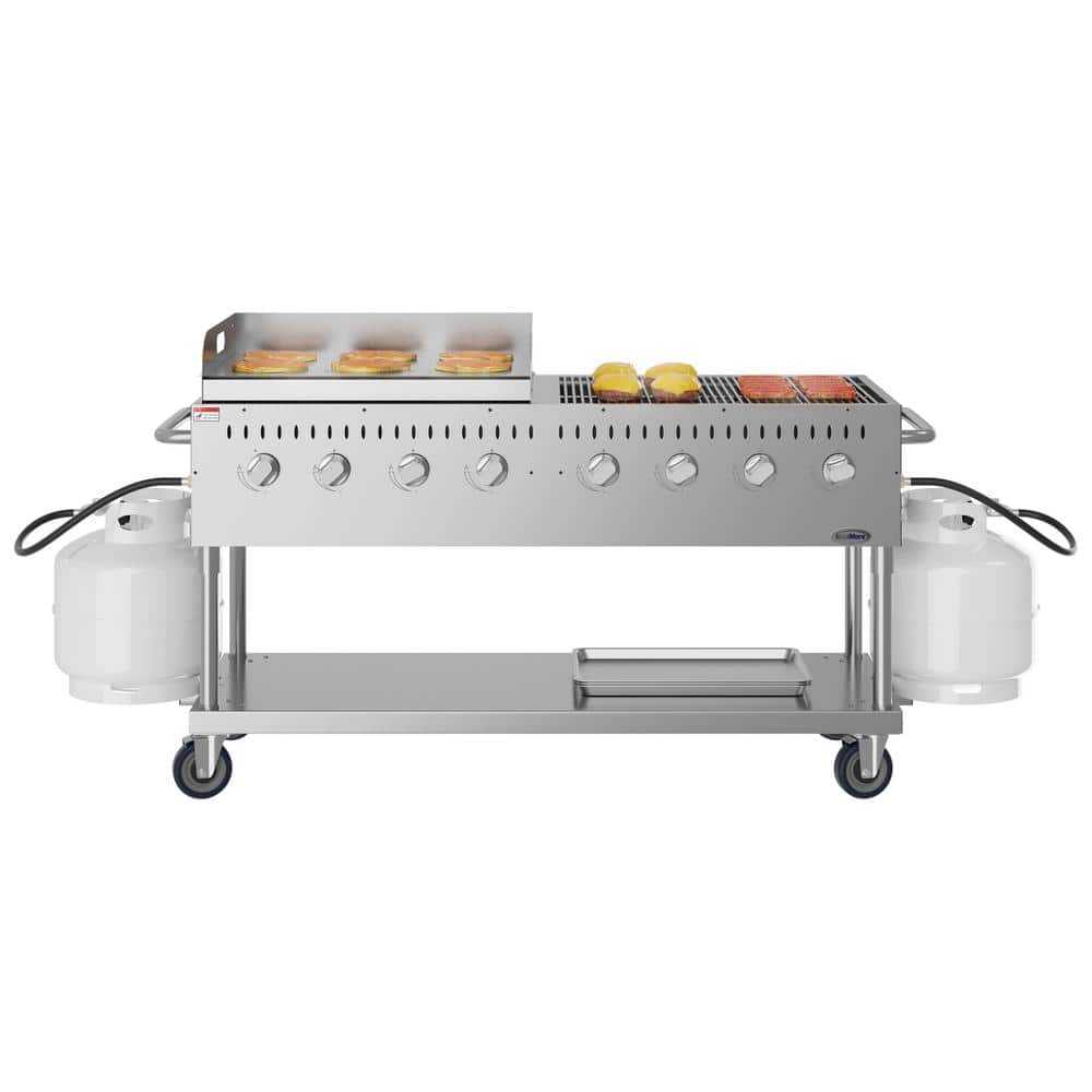 Portable Commercial Outdoor Propane Grill 60 in. with 30 in. Griddle in Stainless Steel