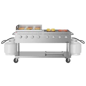 Portable Commercial Outdoor Propane Grill 60 in. with 30 in. Griddle in Stainless Steel