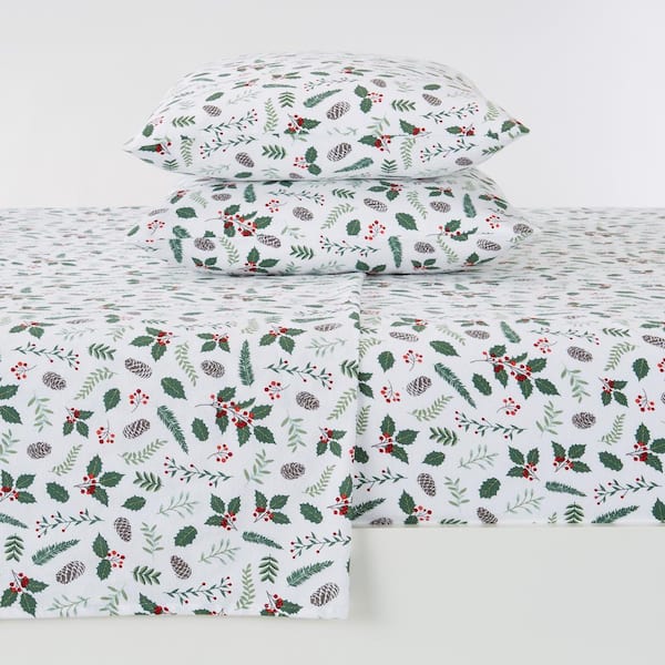 FRESHFOLDS Little Holly Full 100% Turkish Cotton Winter 4-Piece Flannel Sheet Set