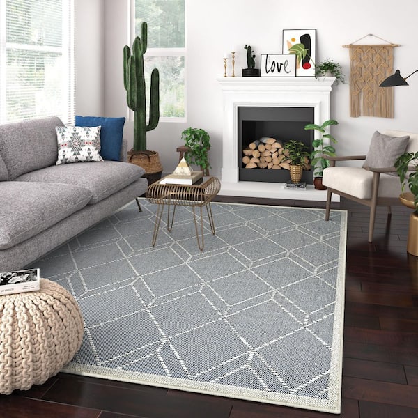 Liguria Noli Azul 7 ft. x 10 ft. Contemporary Flatweave Geometric Polypropylene Rectangle Indoor/Outdoor Area Rug