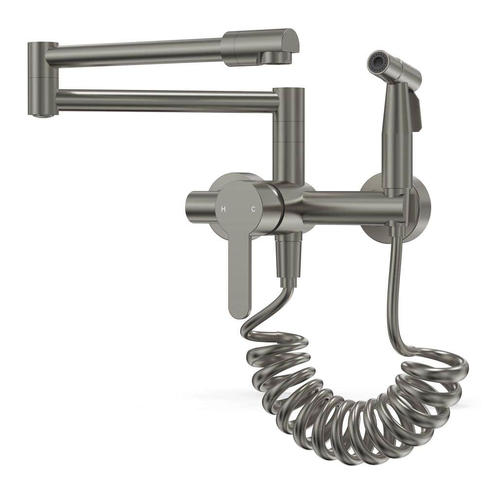 16.5 in. 1-Handle Dual function Wall Mounted Pot Filler Kitchen Faucet with Flexible Handheld Spray in Brushed Nickel price history on PriceWatchPro