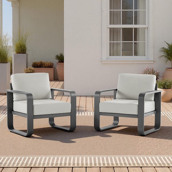 Sebastian Light Gray Outdoor Lounge Chair with Aluminum Frame,6.3 in. Seat Cushion ,Rust-resistant,Weatherproof(2-Pack)