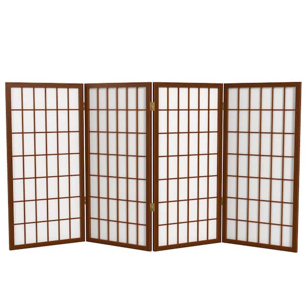 Oriental Furniture 3 ft. Short Window Pane Shoji Screen - Walnut - 4 Panels