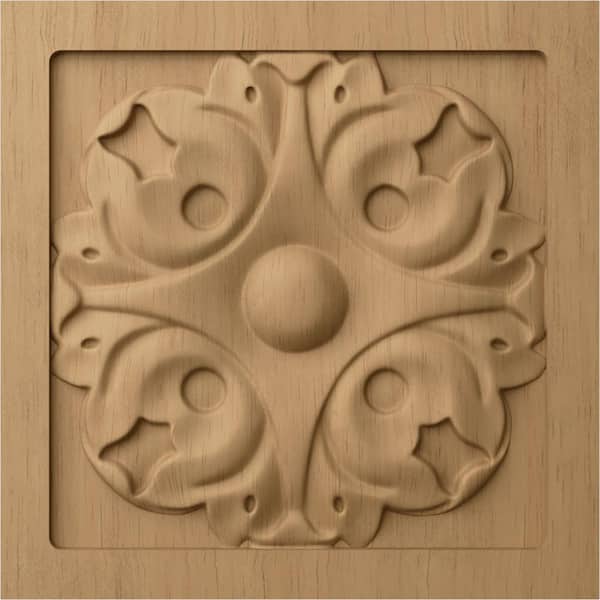 Ekena Millwork 3/4 in. x 3-1/2 in. x 3-1/2 in. Unfinished Wood Lindenwood Medium Leaf Rosette