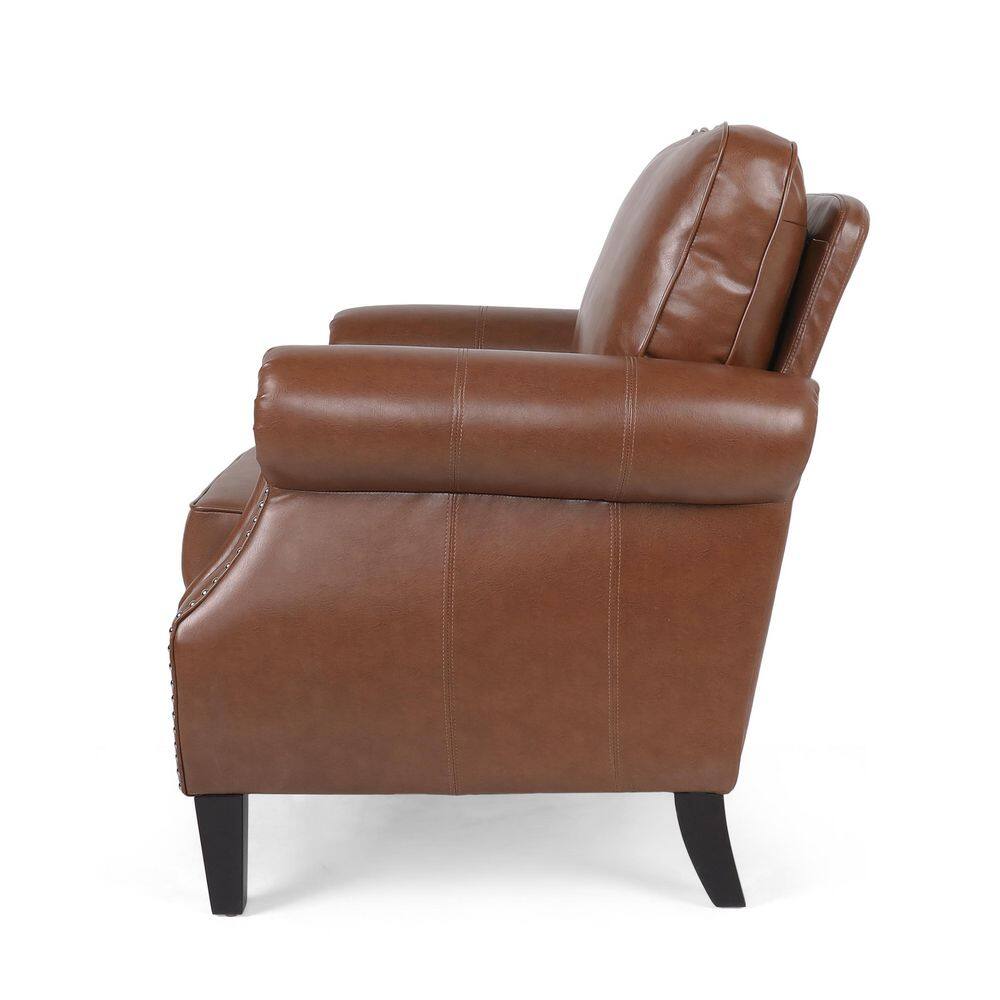 Cognac Brown Faux Leather Club Chair with Nailhead Trim