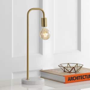 Axel 20.5 in. Minimalist Glam Gold Pipe Metal/Marble LED Table Lamp, Brass Gold