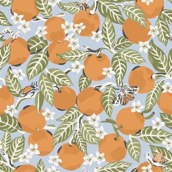 PRINTFRESH Sky Blue Orange Grove Matte Vinyl Peel and Stick Wallpaper