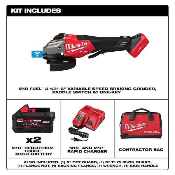 M18 FUEL ONE-KEY 18V Lith-Ion Brushless Cordless 4-1/2 in./6 in. Variable Speed Grinder w/Paddle Switch & Two Batteries