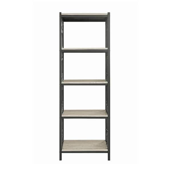 EVERGLADE HOME Vincent 69.25 in. Black Metal Frame 4-Faux Marble Shelves Standard Side Pier/Bookcase