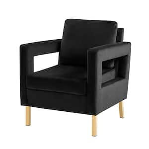 Anika Modern Black Comfy Velvet Arm Chair with Stainless Steel Legs and Square Open-framed Arm