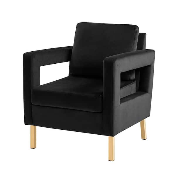 JAYDEN CREATION Anika Modern Black Comfy Velvet Arm Chair with Stainless Steel Legs and Square Open-framed Arm