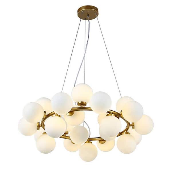 OUKANING 25-Light Gold Modern Creative Bubble Glass Ball Chandelier with Round Glass Shades