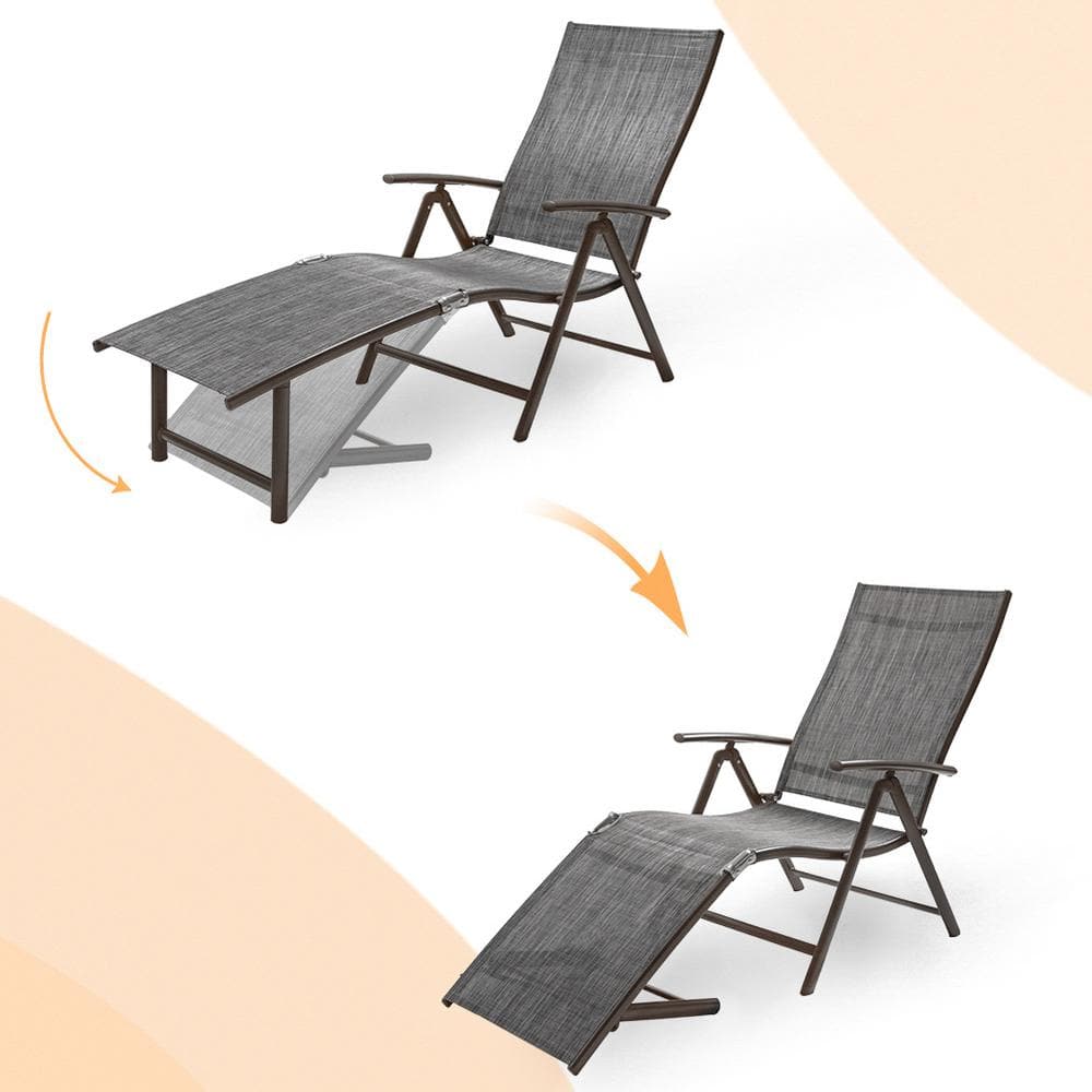 Dark Gray Adjustable Aluminum Outdoor Chaise Lounge Chair