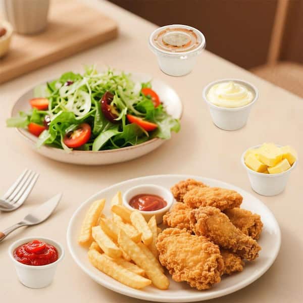 4 oz. Natural Color Paper Condiment Cups Food Storage with Lids Disposable Leak Proof 200-Pack