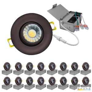 3 in. Canless Bronze Round Gimbal Integrated LED Recessed Light Kit 5 CCT 2700K - 5000K New Construction (16-Pack)