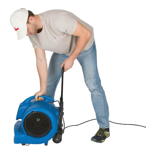Floor Dryer/Air Mover, 3-speed, 9-1/2 dia. blower fan, stackable, (4)  position height adjustment with kickstand, heavy-duty yellow polyethylene