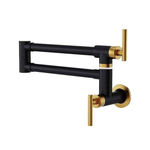 Unbranded 2-Handles Pot Filler Kitchen Faucet, Wall Mount Pot Filler Faucet in Matte Black and Brushed Gold