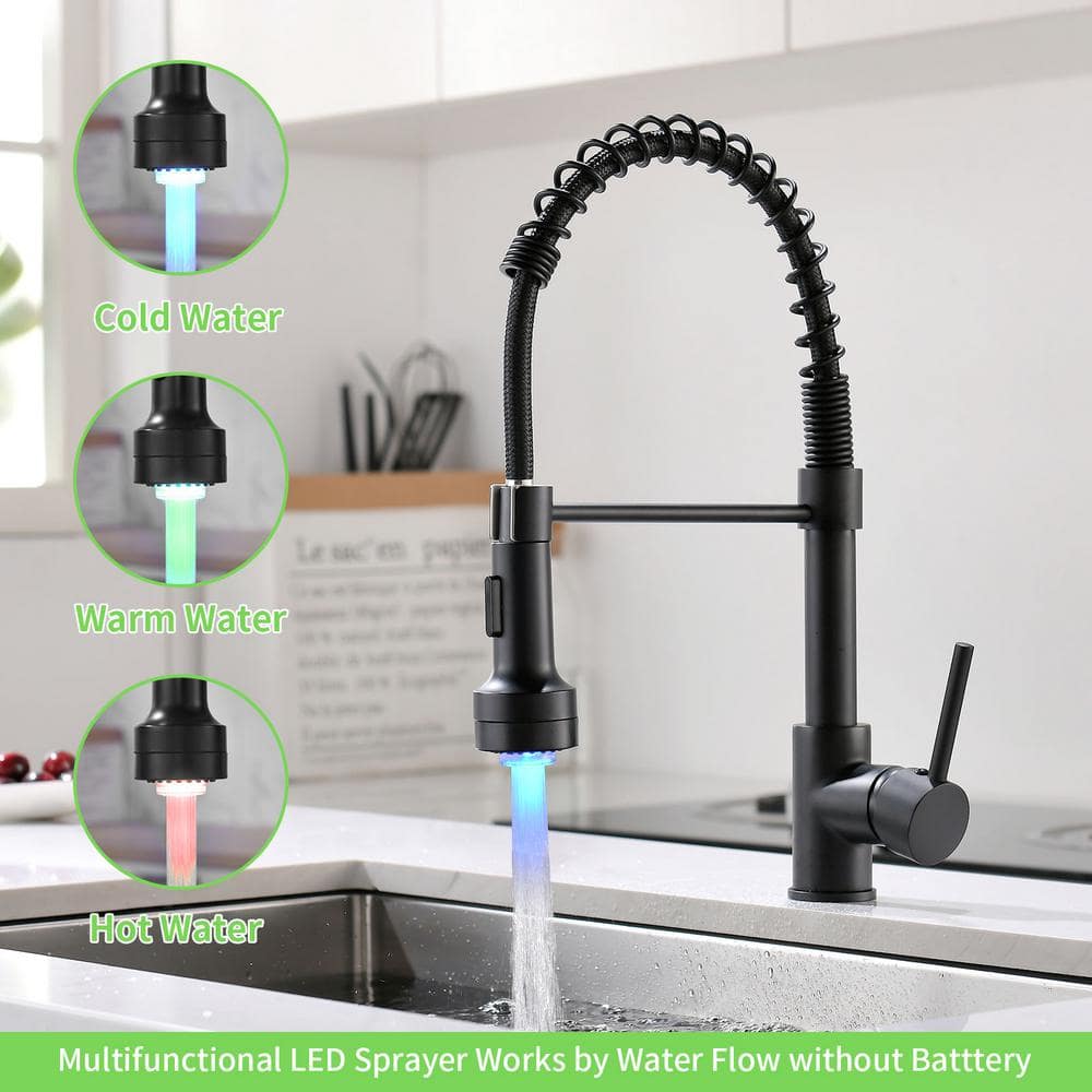Matte Black Pull Down Kitchen Faucet with LED Light