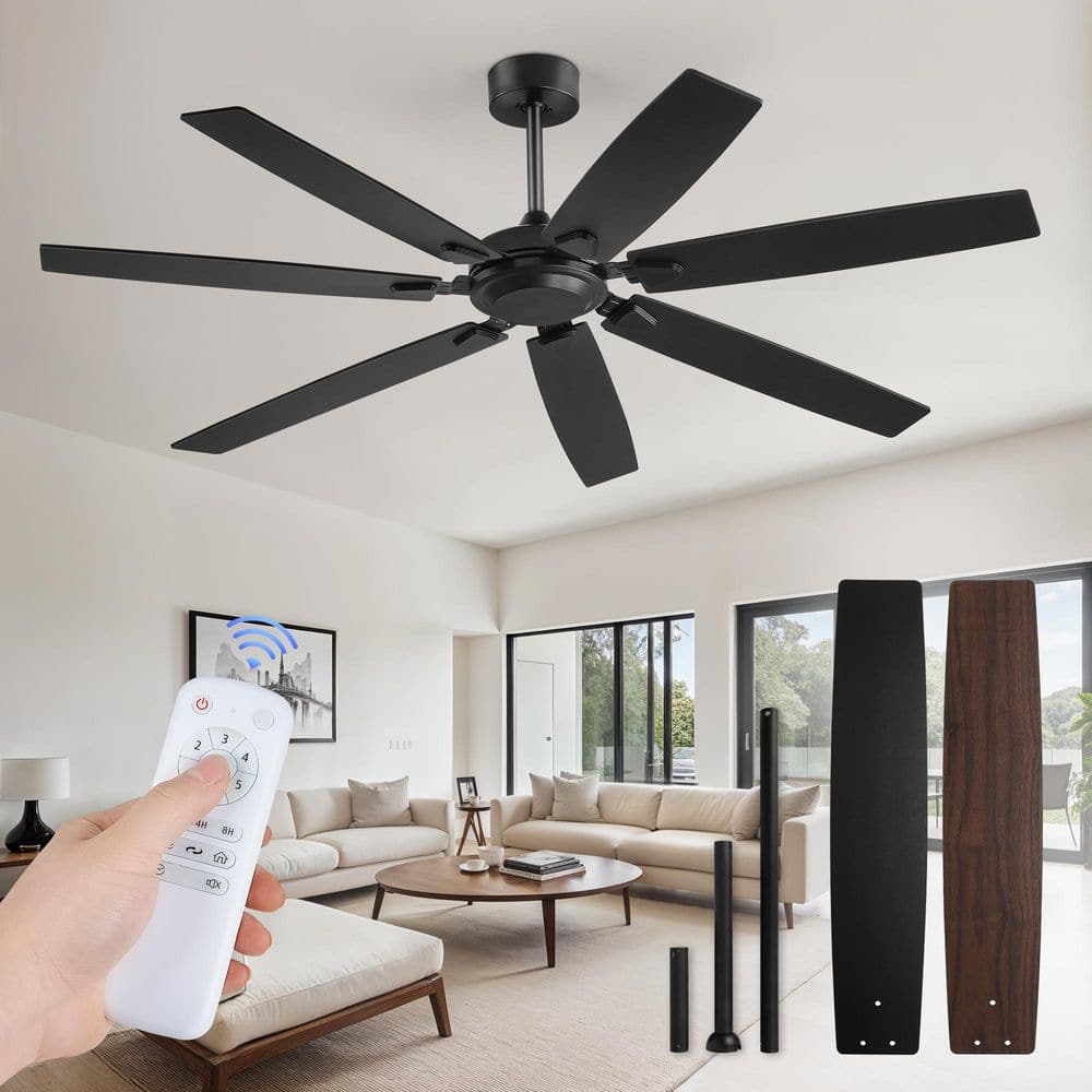 HINNIXY 62 Inch Black Modern Ceiling Fan with Remote, Large