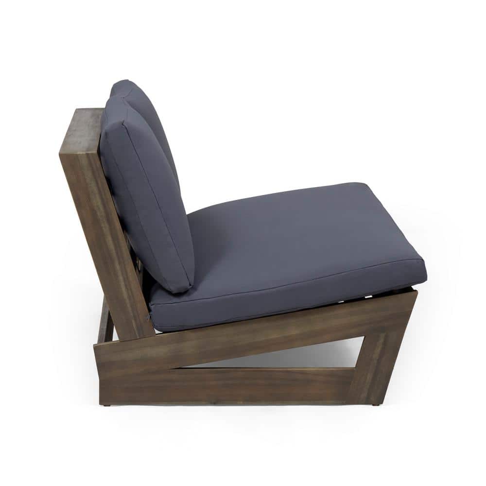 Sleek Grey Acacia Wood Loveseat with Water-Resistant Dark Grey Cushions