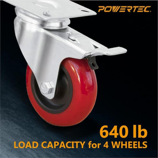 2 in. 155 lbs. Capacity Polyurethane Double-Bearing Swivel Plate Caster with Brake (4-Pack) 2 in. 155 lbs. Capacity Polyurethane Double-Bearing Swivel Plate Caster with Brake (4-Pack)