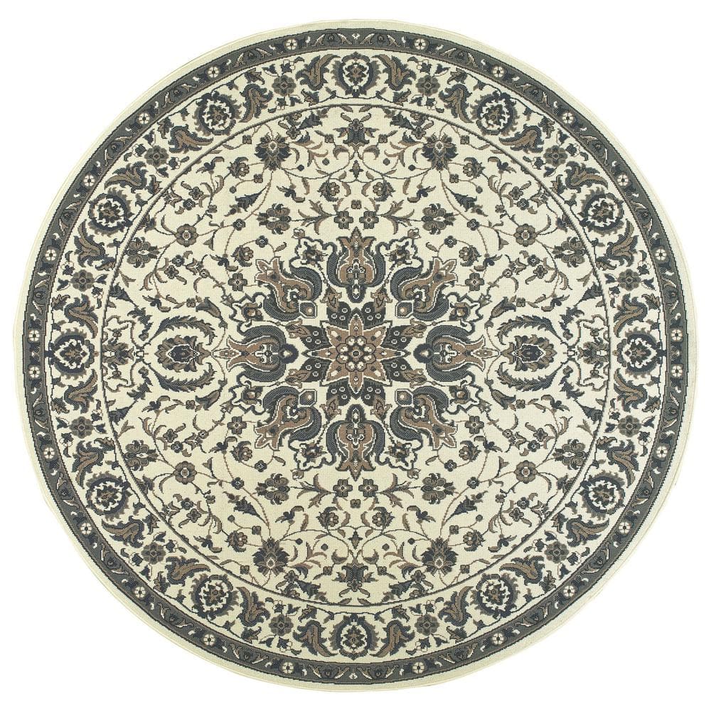 Sienna Blue/Ivory 7 ft. x 7 ft. Round Oriental Indoor/Outdoor Patio Area Ru