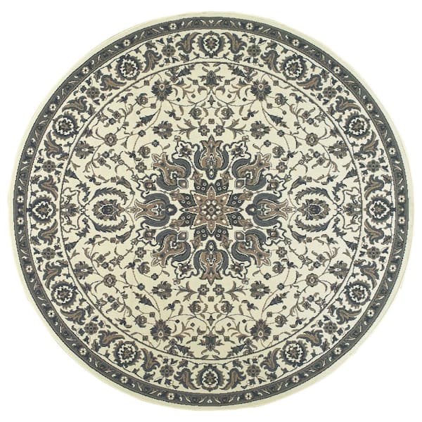 AVERLEY HOME Sienna Blue/Ivory 7 ft. x 7 ft. Round Oriental Indoor/Outdoor Patio Area Rug