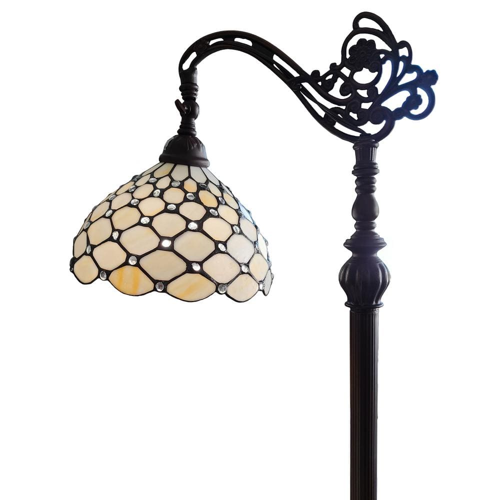 Amora Lighting 62 in. Tiffany Style Jeweled White Cream Reading Floor ...