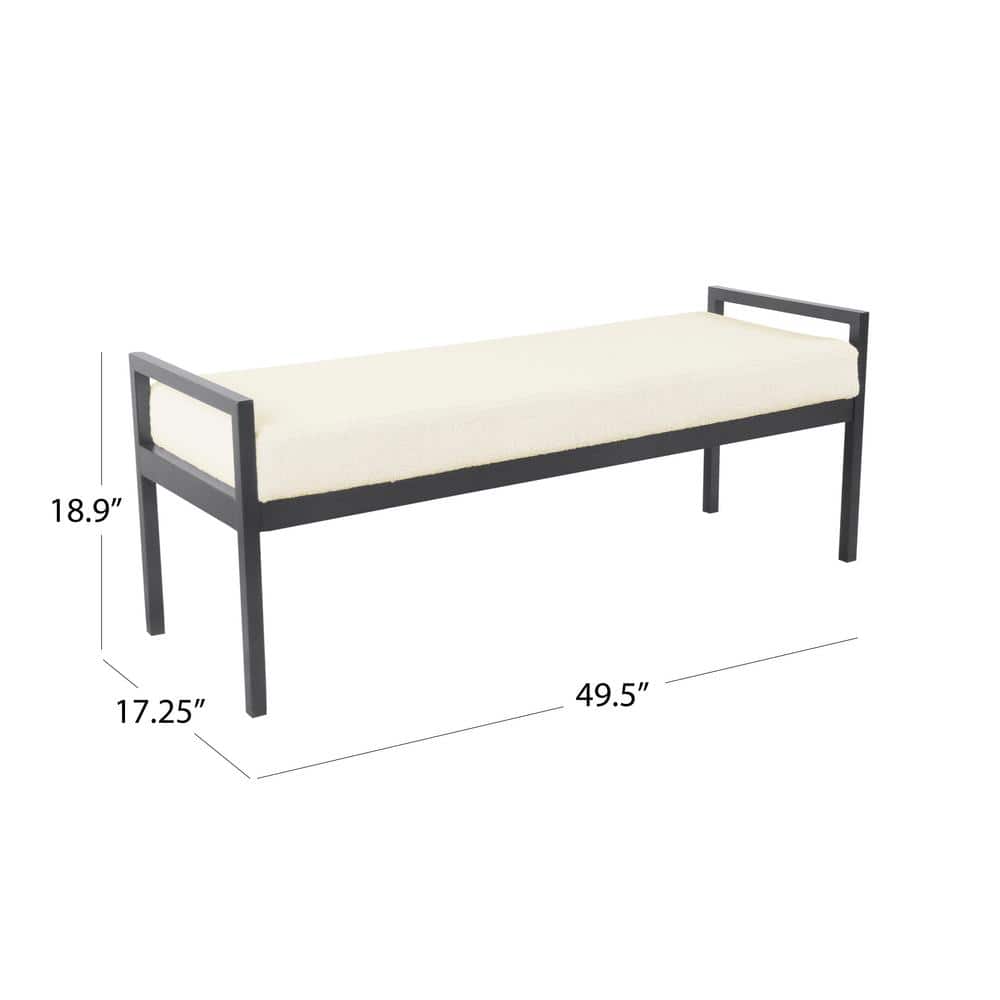 Cream Sherpa Upholstered Metal Bedroom Bench