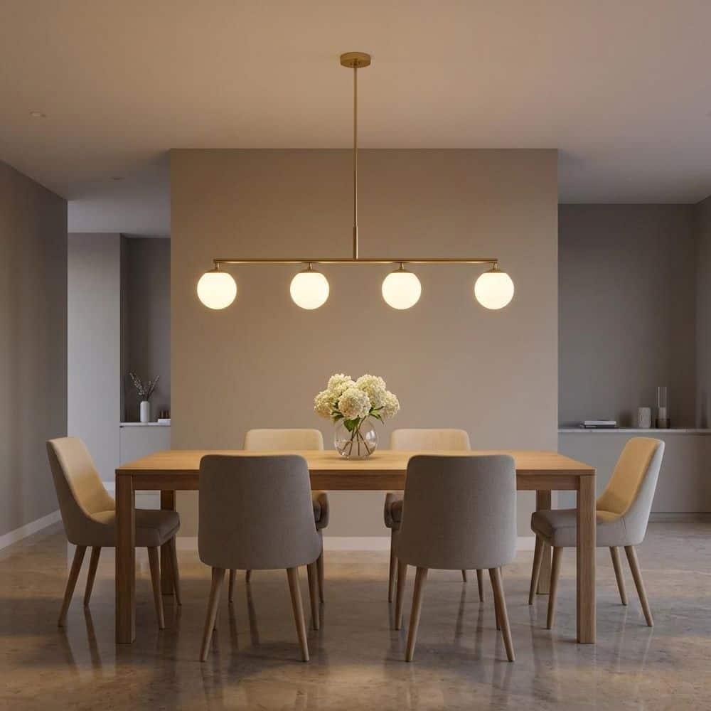 Nube 48 in. W 4-Light Satin Brass Modern Dimmable Linear Chandelier with Milk Glass Globe Shades, No Bulbs Included price history on PriceWatchPro