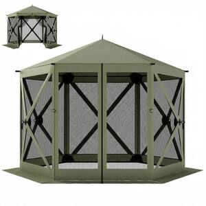 Flynama 10x11ft Portable Pop Up Screen Gazebo Tent with Mesh Netting and Carry Bag for Outdoor Use, Dark Green