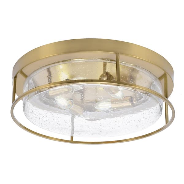 Unbranded Ashland 18 in. 4 Light New Age Brass Flush Mount with Clear Bubble Glass Shade No Bulbs Included