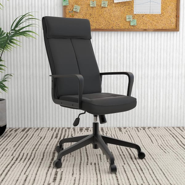 Leisuremod Ergonomic Office Chair High-Back Leather Adjustable Height Swivel and Tilt Aiaria Collection in Black