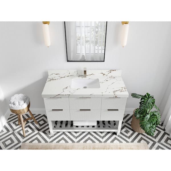 Willow Collections Catalina 48 in. W x 22 in. D x 36 in. H Single Sink Bath Vanity in White with 2 in. Viola Gold Qt. Top