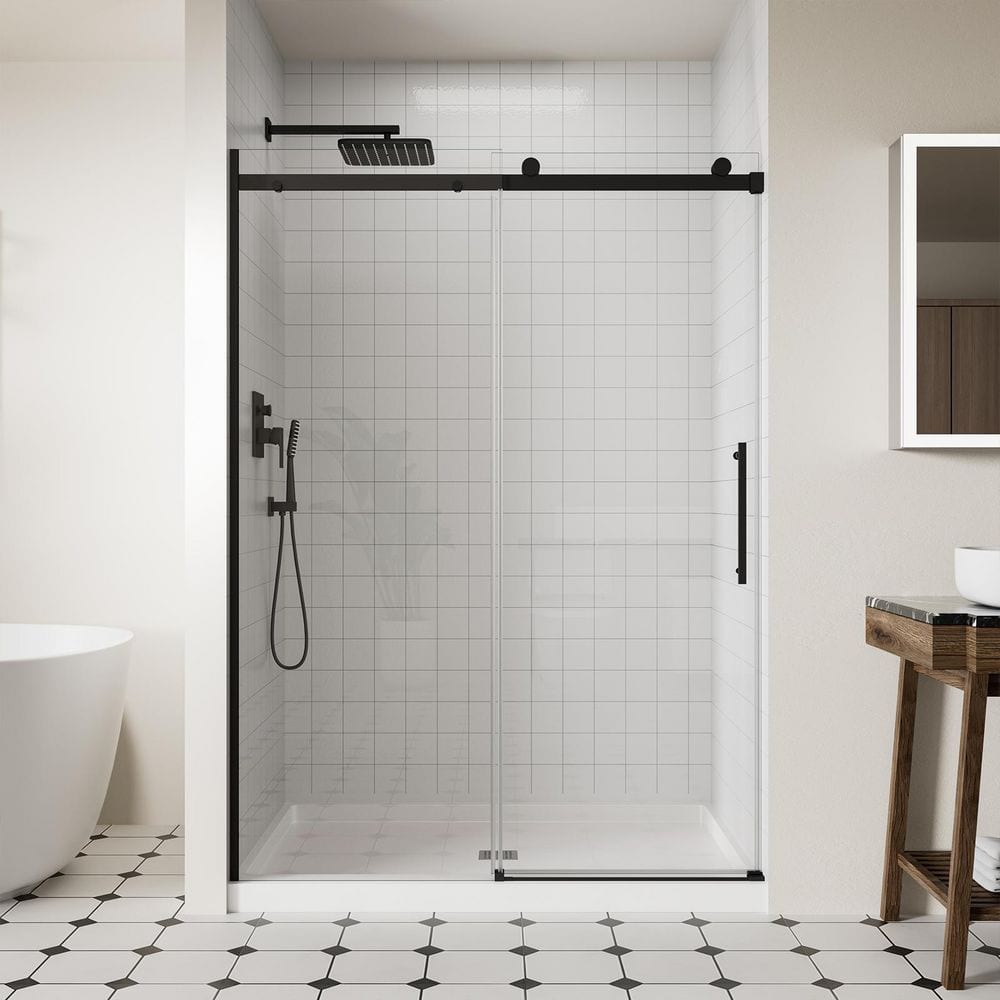 54 in. W x 74 in. H Single Sliding Frameless Shower Door, with 1/4 in. (6mm) Tempered Clear Glass, Matte Black price history on PriceWatchPro