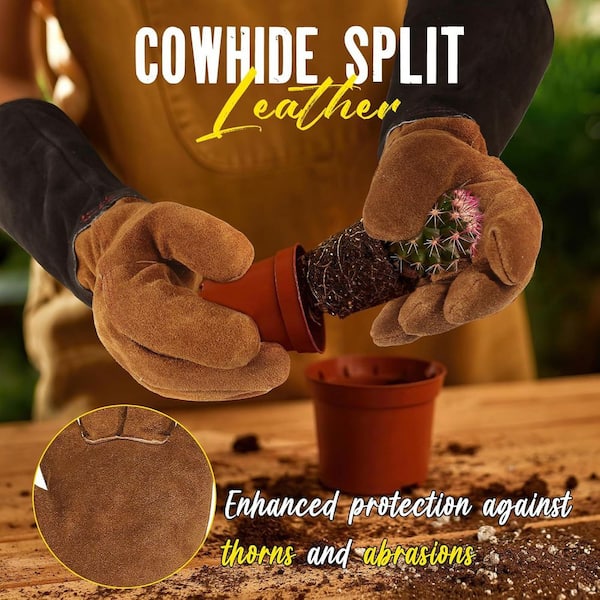 Misopily Long Sleeve Gauntlet Leather Gardening Gloves