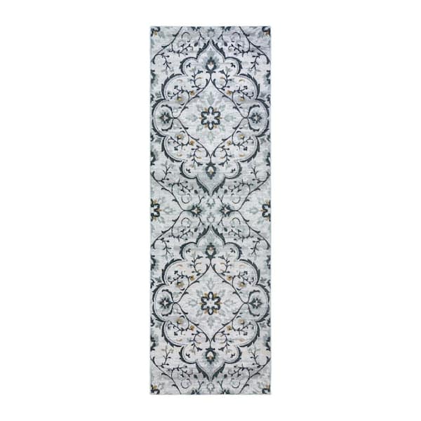 Gertmenian Quattro Tunny Gray 3 ft. x 8 ft. Medallion Indoor Runner Rug